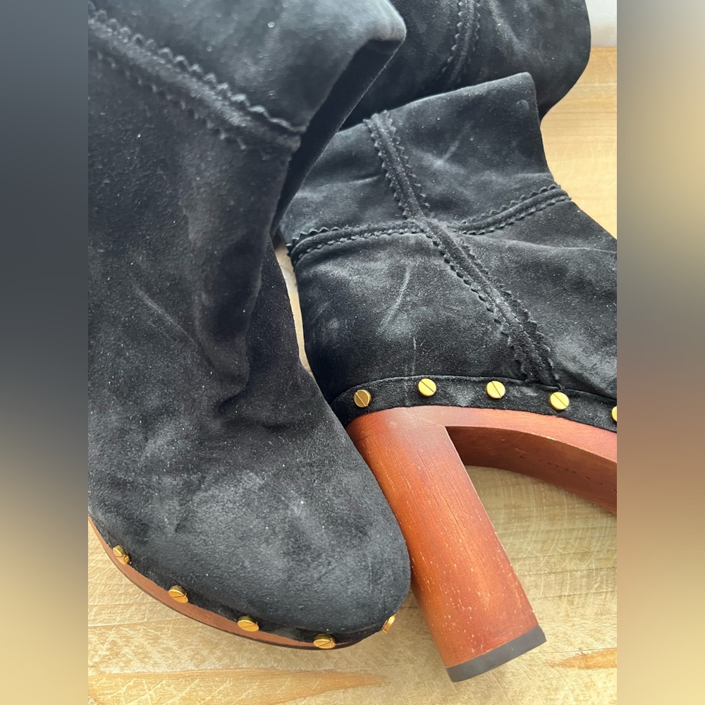 Veronica Beard Glendale Suede Clog Knee Boots in Black Size 7.5 New - Picture 8 of 9